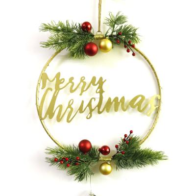 China Christmas New Arrival Merry Christmas Wire Garlands Door Decor Metal Circle Golden Wreaths With Led Hanging Garland Lights and Battery for sale