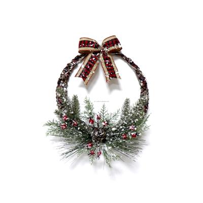 China Factory Direct Christmas Metal Braids Decorative Yarn Garland Pinecone Wreath Spray Snow Door Hanging Circle for sale