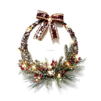 China Christmas Tree Hanging Decoration Metal Braids Greenery Pine Needle Braids With Led Artificial Lights Wire Garlands With Battery for sale