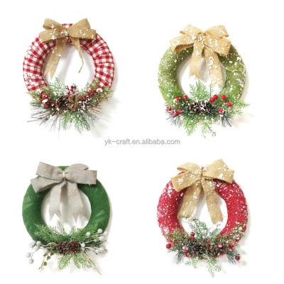 China Custom Christmas Home Interior Decoration Eco-Friendly Garland Linen Plaid Christmas Foam Artificial Wreath for sale