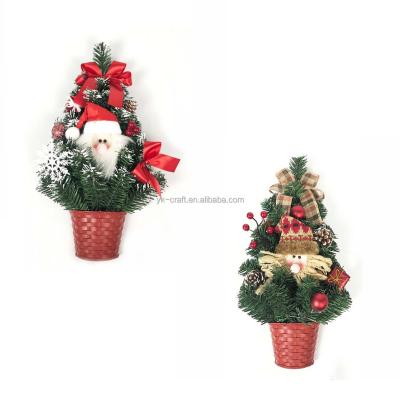 China New Mini Half Tree Plastic PVC Artificial Snow Tree Hanging Santa Door Half Tree Christmas Decoration Christmas Ornament With Bowknot for sale