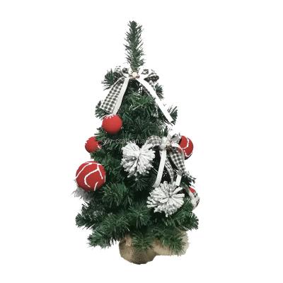 China High Quality Christmas Party Xmas Tree Ornament Holder Xmas Trees Table Decor Plastic PVC Tree With Ball And Bowknot for sale