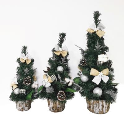 China Plastic Mini Desktop Artificial Christmas Tree Plastic Tree with Cotton Balls PVC Holder Potted Tree Doll House Hanging Decoration for sale