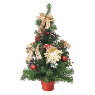 China Plastic Christmas Tree Stand Ornament Pot Tinsel Retro Christmas Tree Santa Claus And Burlap Bow Decoration for sale