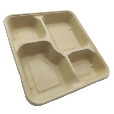 China 4 Compartment Disposable Food Trays Disposable Degraded Eco - Friendly Food Tray With Lid for sale