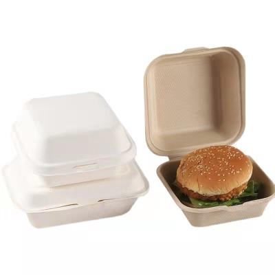 China Disposable Food Boxes Caterer Packing Square 450ml Hamburger Clamshell Paper Box Disposable Hamburger Box Meal for sale