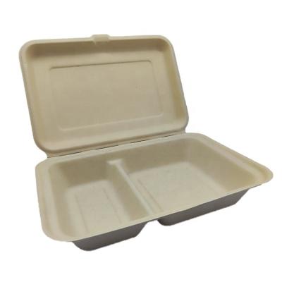 China Disposable Lunch Box 1000ml 2 Compartment Biodegradable Lunch Meal Clamshell Paper Wrapping Paper Hamburger Box for sale