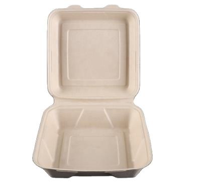 China Disposable Fast Food 9 Inch 1500ml Clamshell Paper Wrapping Paper Hamburger Lunch Box Large Disposable Bagasse for sale