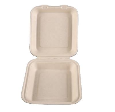 China Disposable Bagasse Fast Food Packaging Containers 8 Inch 800ml Clamshell Paper Wrapping Paper Hamburger Lunch Box Large for sale