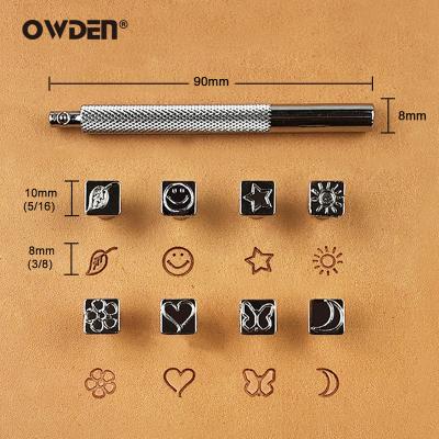 China Professional Leather Craft Owden DIY Leather Tools Leather Trim Pattern 9 PCS Stamping Tool Kit for sale