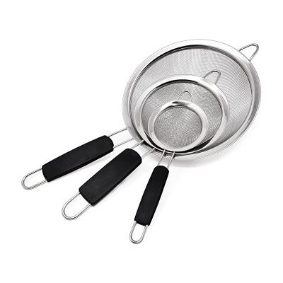 China Workable 3 Pcs Set Stainless Steel Good Mesh Strainers Wire Sieve Sifter With Long Handle Insulated Kitchen Accessories Home Tools for sale