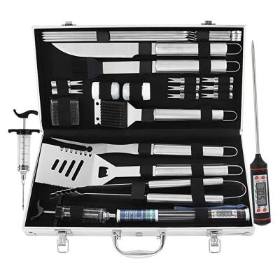 China Premium Quality 24Pcs Complete Metal Barbecue Accessories Garden Kitchen Set Easily Cleaned BBQ Tools In Aluminum Case for sale