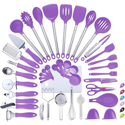 China Viable All In One Multifunzione Aluminum Handle Nylon Utensil Set With Stainless Steel Handle For Practical Home Kitchen Cookware for sale