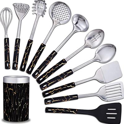 China New Viable In Trend Luxurious Marble Print Handle Stainless Steel Heat Resistant Kitchen Tool Cookware Utensils Metal Home Decoration Kit for sale