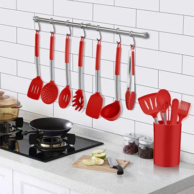 China Hot Sale 17pcs Private Label Metal Handle Stainless Cookware Set Set With Turner Tongs Spatula Spoon Houseware Kitchen Tools for sale