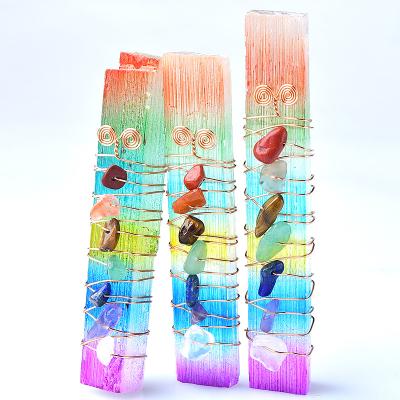 China Europe Seven Chakras Selenite Plate Crystal Points Rainbow Yoga Selenite Sticks for sale