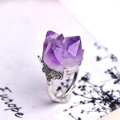 China Europe Natural Amethyst Group Ring Adjustable Wedding Gift Healing Unisex Jewelry Decor for sale