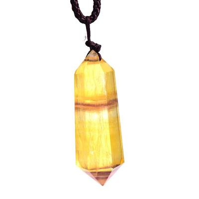 China Natural Crystal Point Hexagonal Prism Fluorite Necklace Pendant from Africa Rainbow Fluorite for sale