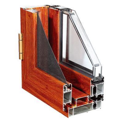 China Durable 6063-T5 China Supplier Wood Good Quality Aluminum Doors And Windows Profile Grain for sale