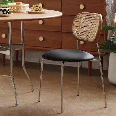 China Cushion Stainless Steel Metal Leisure Rattan Soft Back (Other) Retro Adjustable Style Nordic Medieval Furniture Dining Chair for sale