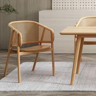 China Modern Luxury Nordic Furniture Cane Arm Rattan Back Wicker Natural Wood Solid Wood Dinner Chairs Dining Chairs for sale