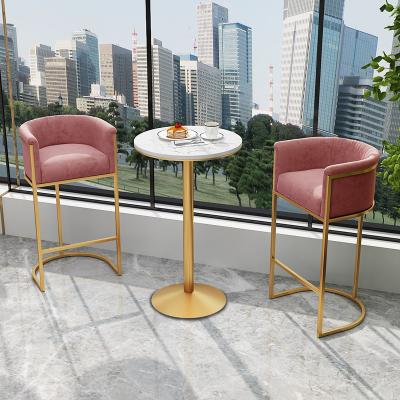 China Durable modern cheap modern kitchen luxury velvet fabric bar vintage pink metal leg metal gold price bar stool high swivel for sale