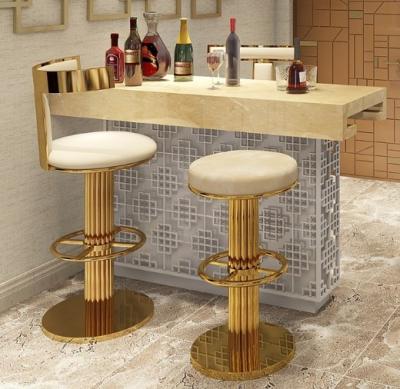 China Hot Selling Durable For Home Bar High Back T Shape Luxury Brass Gold Stainless Steel Swivel Bar Chair for sale