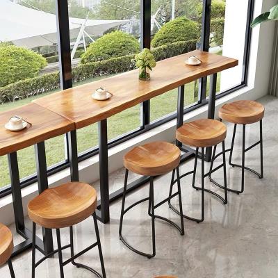 China Factory Price Eco-friendly Vintage Environment Wood Top With Metal Base Bar Furniture Dining Bar Restaurant Table for sale