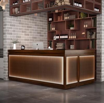 China Modern Cheap Price Style Eco-friendly Environment Customs Lead Lighted Commercial Restaurant Cafe Wood Kitchen Furniture Bar Table Counter for sale