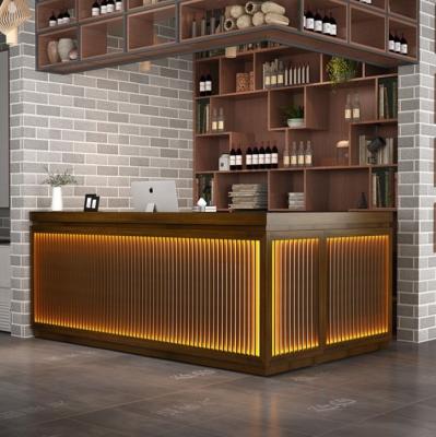 China Eco-friendly Cheap Modern Style Custom Commercial Environment Furniture Led Lighted Kitchen Restaurant Cafe Wood Table Counter for sale