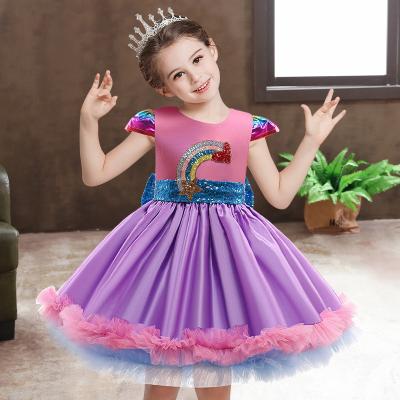 China real photos Anti-wrinkle flower girl dresses for weddings blush custom made pink princess kids dress Sequined Appliqued Bow for sale