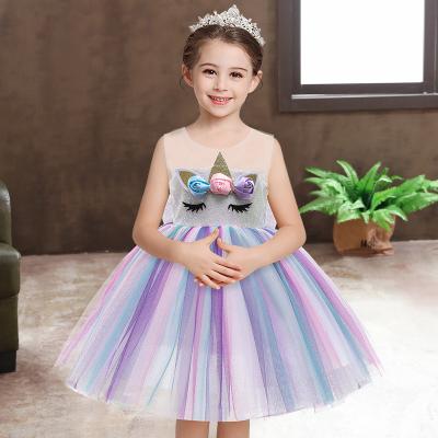 China Anti-wrinkle Unicorn Dress for Girls Kids Cartoon Vestidos Kids Tutu Dresses Sleeveless Princess Toddler Summer Dresses for sale