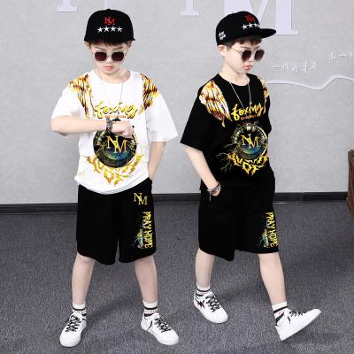 China Logo customization summer smart casual high-end boys set 2022 new Korean children's wear big children's two-piece cartoon T-shirt boy clothes for sale