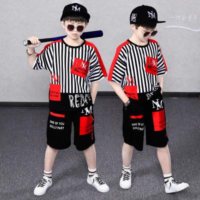 China Wholesale Smart Casual Kids Suit 4-16 Years Old Boy Children Cartoon Fashion Stripe Suit 2pcs Sleeves Boys Suit Color Matching Clothing Set for sale