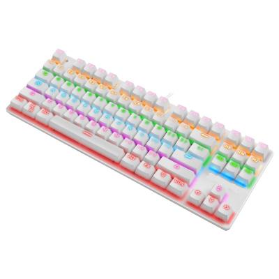 China Hot Selling USB Interface Gaming Keys Colorful Multimedia Game 87 Key Keyboard White Cable Mechanical Keyboard for sale