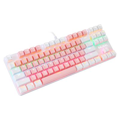 China K100 keyboard 87 key multimedia new keys RGB colorful pink+white wired mechanical gaming keyboard for game player for sale