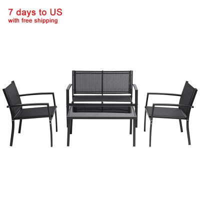 China Modern Outdoor Garden Patio Conversation Sets Poolside Garden Chairs Glass Coffee Table 4 Pieces Patio Furniture Set for sale