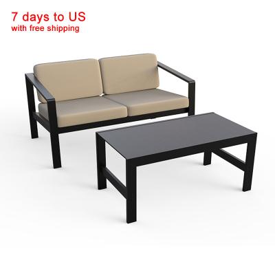 China Free Shipping Waterproof Aluminum Outdoor Corner Sofa Set Modern Design Garden Furniture 2pcs Antirust Drop Ship Treatment for sale