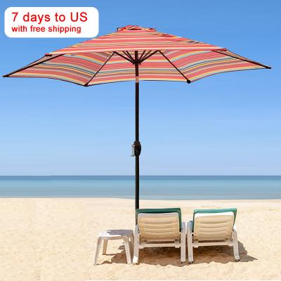 China Modern Wholesale Outdoor Patio Push Button Tilt Crank Red Stripes 8.6 Feet Table Umbrella Market for sale