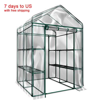 China Easily Assembled Clear Cover 2 Tier 8 Shelves Outdoor Plant Garden Greenhouses for sale