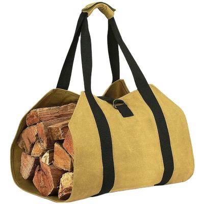 China Premium Waxed Canvas Firewood Outdoor Carrier Bag Waxed Tote Bag With Handles Easily To Carry Logs Best For Home Carry Wood Camping for sale