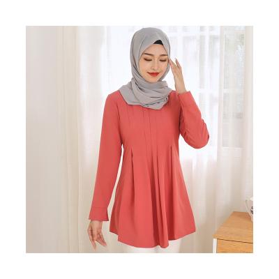 China Hot-selling Polyester Full Sleeve Solid Long Sleeve Women's Muslim Blouses Malaysia Tunic Muslim for sale