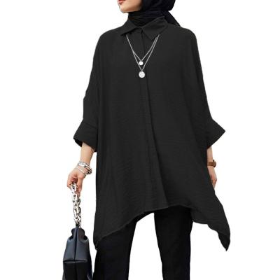 China Polyester Simple Style Muslim Women Casual Wear Plus Size Hot-selling Soft Malaysian Blouse Solid Color Islamic Clothing Design for sale