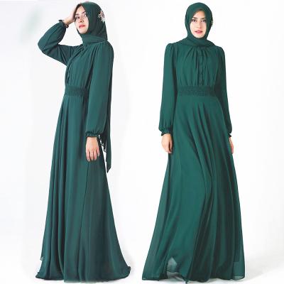 China Hot Sale Modest Muslimah Styling Wholesale Solid Color Middle East Arabia Dubai Long Sleeve Chiffon Dresses Muslim Abaya Women Dress for sale