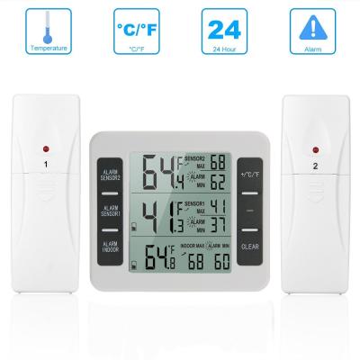 China Fridge Minimum/Maximum Wireless Digital Radio Digital Refrigerator and Freezer Temperature Measurement Alert Smart Thermometer with 2 Wireless Sensors with Alarm for sale