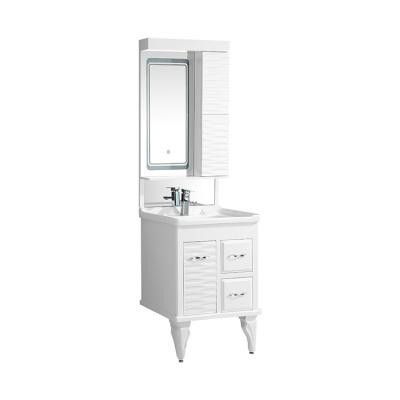 China Customized Size Modern Style Modern Painting PVC White Bathroom Cabinet With Ceramic Sink LED Mirror for sale