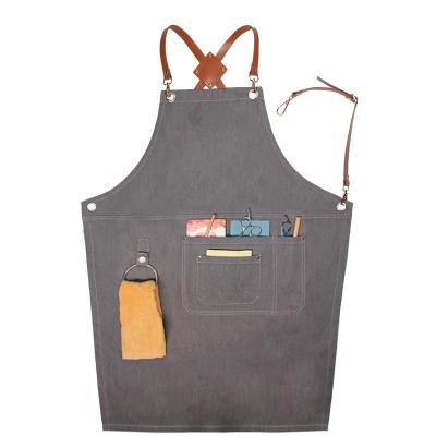 China Urban Stylish Bib Barber Restaurant Cafe Bar Waiter Chef Uniform Denim Apron No Minimum Eco-Friendly Apron for sale