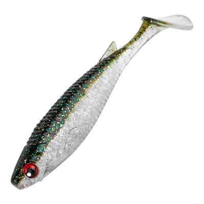 China Durable Soft Silicone 10cm/8g 4Pcs 3D Lure Bait Kishimoto Eyes Tail Bass Bait Shad Lures Long Casting Paddle for sale