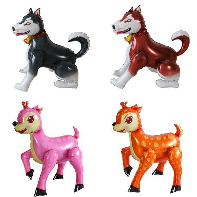 China Animal Party Decoration 3D Husky Dog Sika Deer Walking Foil Balloons Happy Birthday Air Balloon Birthday Theme Party Decoration Kids Toys Globos for sale