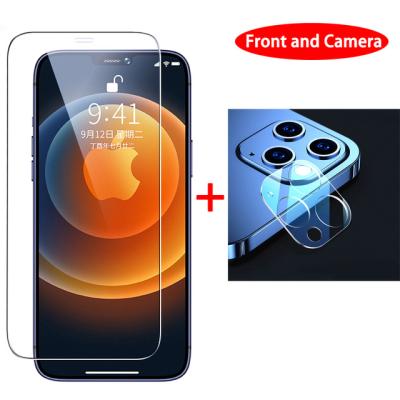 China Front tempered glass 3 in 1 front and back tempered glass with camera lens glass film for iphone 12 pro mini screen protector for sale